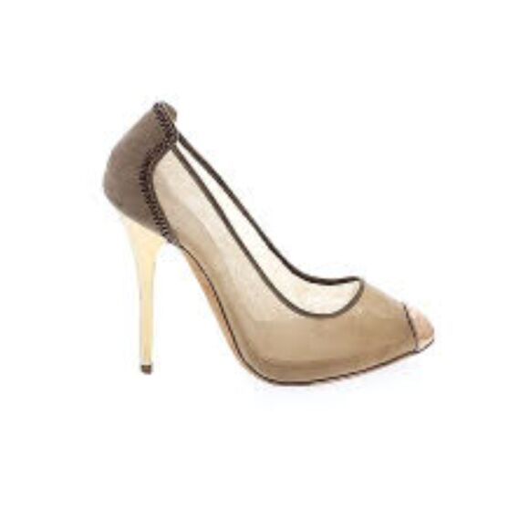 Giuseppe Zanotti Nude Suede Mesh Gold Cap Toe Stiletto Heels Pumps w Dust Bag 35 - Picture 1 of 9